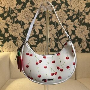 NWT Betsey Johnson White Cherry Print Crescent Shoulder Bag